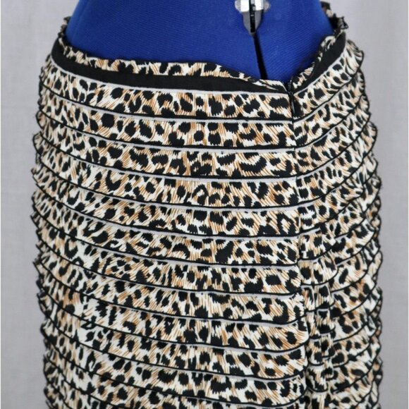 Calvin Klein Skirt Women's Size 8 Animal Print Cheetah Ruffled Hidden Zipper VTG - Picture 4 of 9